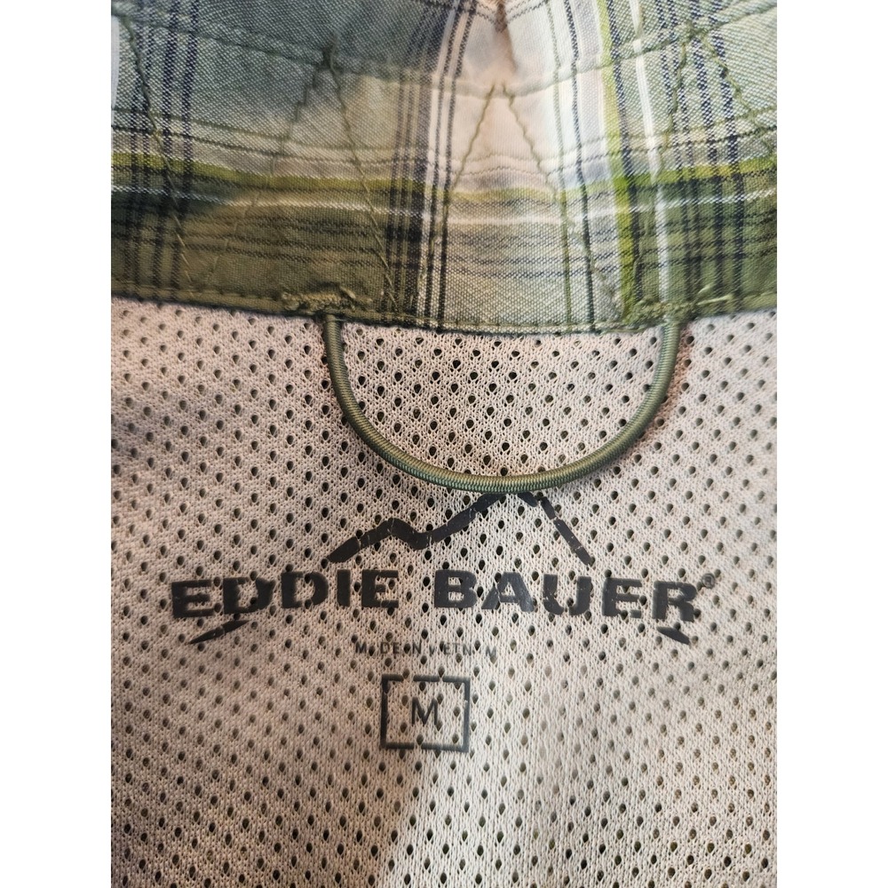 Eddie Bauer Mens Green Plaid Nylon Hiking Shirt Roll Tab Long Sleeve Vent Size M - Picture 8 of 11